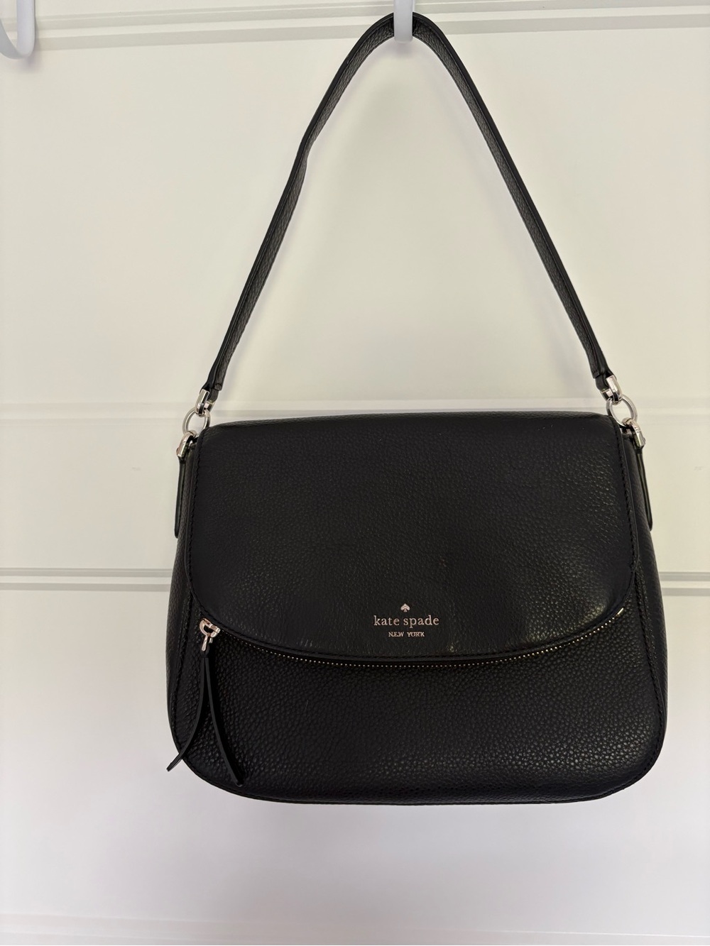 kate spade Black Pebbled Leather Shoulder Bag with Silver Hardware